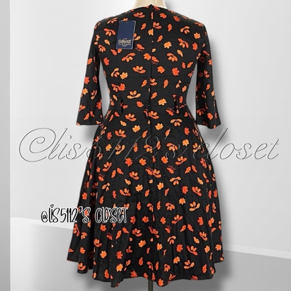 Collectif Eliana Acorn & Fall Leaves Sweetheart Swing Dress UK 18 // US 14 1X - Picture 7 of 15
